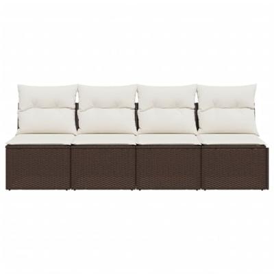 Tuinbank 4-zits met kussens poly rattan bruin Tuinbank 4-zits met kussens poly rattan bruin