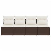 Tuinbank 4-zits met kussens poly rattan bruin - thumbnail