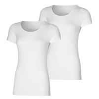 2-pack dames T-shirts bamboe - Zachte ondershirts korte mouw - Diepe Ronde hals - S - Wit - thumbnail