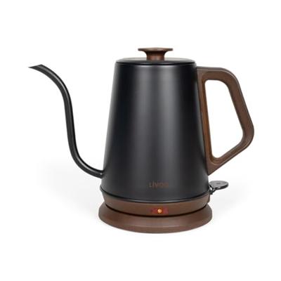 Waterkoker met zwanenhals - LIVOO - DOD206 - 1360 W - 1 L - 360° draaibare voet - Zwart/Bruin