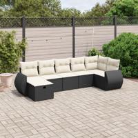 7-delige Loungeset met kussens poly rattan zwart - thumbnail