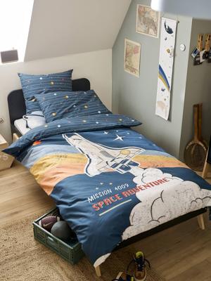 Kinderset dekbedovertrek + kussensloop van gerecycled katoen SPACE ADVENTURE meerkleurig