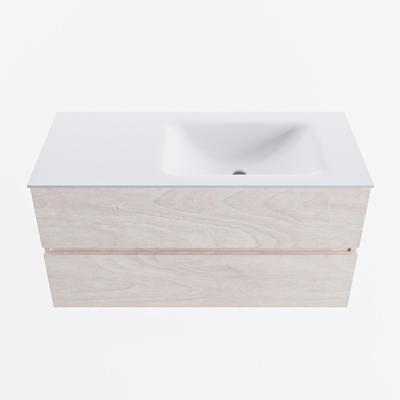 MONDIAZ VICA 100cm badmeubel onderkast Underlayment 2 lades. Wastafel CLOUD rechts 1 kraangat, kleur Talc.