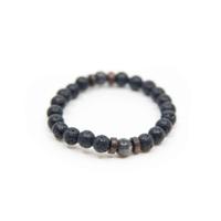 Edelsteen Armband Lavasteen Elastisch met Houten Chip - thumbnail