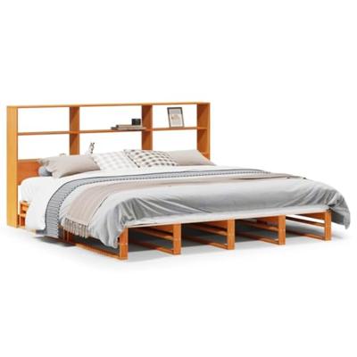 Bed met boekenkast zonder matras hout wasbruin 200x200 cm