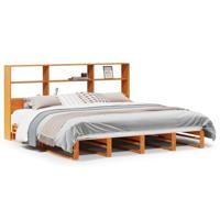 Bed met boekenkast zonder matras hout wasbruin 200x200 cm - thumbnail