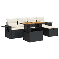 6-delige Loungeset met kussens poly rattan acacia zwart - thumbnail