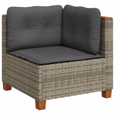7-delige Loungeset met kussens poly rattan grijs - thumbnail
