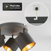 Jimmy LED Plafondspot - 3 spots - Kantelbaar - Draaibaar - Zwart/Goud - E14 fitting - IP20 voor binnen - Textiel spot - thumbnail
