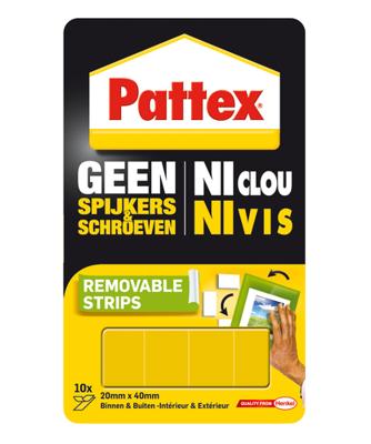 Supermontagestrip pattex 2kg verwijderbaar 10st Supermontagestrip pattex 2kg verwijderbaar 10st
