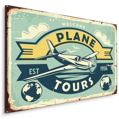 Schilderij - Plane Tours, Reclame Bord, Premium Print op Canvas