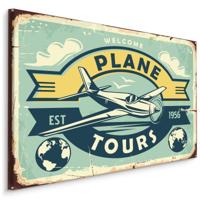 Schilderij - Plane Tours, Reclame Bord, Premium Print op Canvas - thumbnail