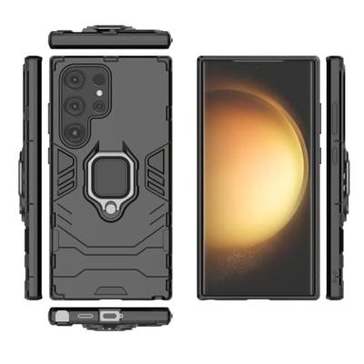 Lunso - Samsung Galaxy S24 Ultra - Armor backcover hoes met ringhouder - Zwart