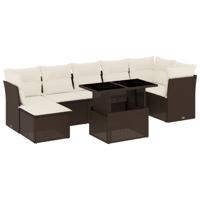 8-delige Loungeset met kussens poly rattan bruin - thumbnail