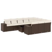 11-delige Loungeset met kussens poly rattan bruin - thumbnail