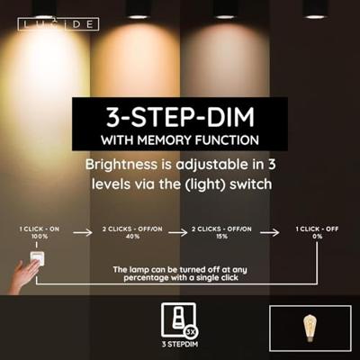 Lucide ST64 - Filament lamp - Ø 6,4 cm - LED 3 StepDim (Memory) - E27 - 1x4,9W 2200K - Amber Lucide ST64 - Filament lamp - Ø 6,4 cm - LED 3 StepDim (Memory) - E27 - 1x4,9W 2200K - Amber