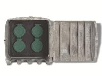 Buitenstopcontact grijze steen kleur kunsthars 4 stopcontacten 3 meter snoer met stekker en pin - thumbnail