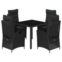 5-delige Tuinset met kussens poly rattan zwart - thumbnail