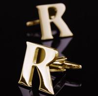 1 paar gouden letters A-Z naam Manchetknopen mannen Frans overhemd Manchetknopen (R) - thumbnail