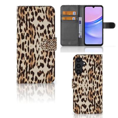 Samsung Galaxy A15 | Telefoonhoesje | Met pasjeshouder | Leopard