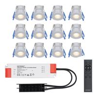 Complete set met 12 Milano inbouwspots 12V - IP65 waterdicht - 2700K warm wit - 3 Watt 200 lumen - RVS - Verandaverlichting - Dimbaar - met afstandsbediening - thumbnail