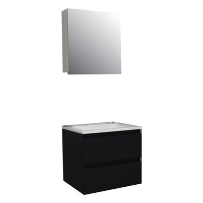 Badkamermeubel BWS Pepper Wastafel Acryl Incl Spiegelkast Met Kraangat 60x55x46 cm Mat Zwart Badkamermeubel BWS Pepper Wastafel Acryl Incl Spiegelkast Met Kraangat 60x55x46 cm Mat Zwart