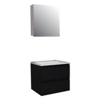 Badkamermeubel BWS Pepper Wastafel Acryl Incl Spiegelkast Met Kraangat 60x55x46 cm Mat Zwart - thumbnail