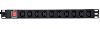 19&apos; stekkerdoos met schakelaar (PDU), 10-voudig met pen-aarde C13, 1U, 16A