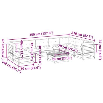 9-delige Loungeset met kussens massief grenenhout wasbruin - thumbnail