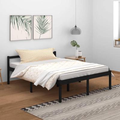 Seniorenbed massief grenenhout zwart 150x200 cm