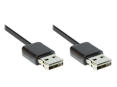 Good Connections Aansluitkabel USB 2.0 EASY A-stekker naar EASY A-stekker (aan beide zijden bruikbaar) - Folie en gevlochten afscherming, koperen draden (OFC) - High-Speed tot 480 Mbps - zwart, 2 m