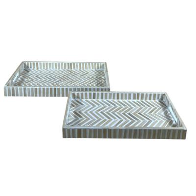 Snackdienblad Home ESPRIT Wit Bruin Tropisch 46 x 27 x 4,5 cm (2 Stuks)