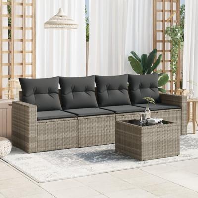 4-delige Loungeset met kussens poly rattan lichtgrijs - thumbnail