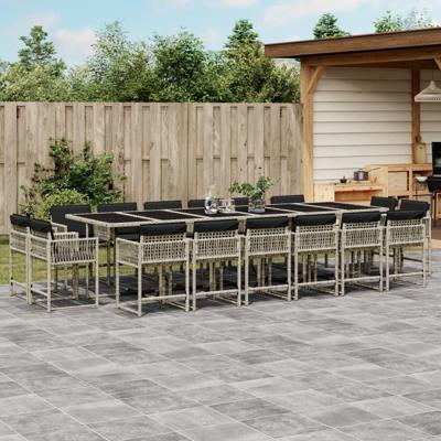 17-delige Tuinset met kussens poly rattan lichtgrijs