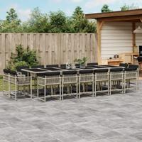 17-delige Tuinset met kussens poly rattan lichtgrijs - thumbnail