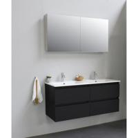 On-Line Badkamermeubelset - 120 cm - Voorgemonteerd - Porseleinen Wastafel - 2 Kraangaten - Spiegelkast - Mat Zwart - thumbnail