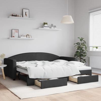 Slaapbank met onderschuifbed en lades 90x200 cm stof zwart