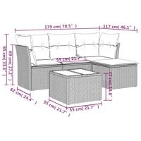 5-delige Loungeset met kussens poly rattan grijs - thumbnail