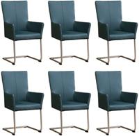 Set van 6 Blauwe leren industriële eetkamerstoelen Dry - poot rond rvs - Toledo Leer Whale (blauw leer) - thumbnail