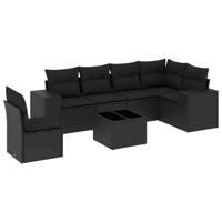 6-delige Loungeset met kussens poly rattan zwart - thumbnail