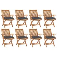Tuinstoelen 8 st inklapbaar met kussens massief teakhout - thumbnail