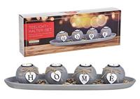 Theelichthouder 4-delig op dienblad met stenen HOME van MDF grijs (B/H/D) 50x10x18 cm - thumbnail