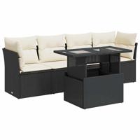 5-delige Loungeset met kussens poly rattan zwart - thumbnail