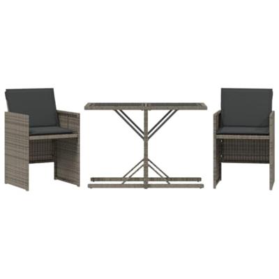 3-delige Bistroset met kussens poly rattan grijs 3-delige Bistroset met kussens poly rattan grijs