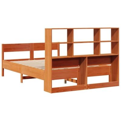 Bed met boekenkast zonder matras grenenhout wasbruin 120x190 cm