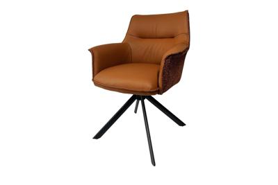 Bureaustoel LE GRAND cognac echt leer structuurstof zwart metalen frame - 46989