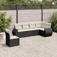 6-delige Loungeset met kussens poly rattan zwart - thumbnail