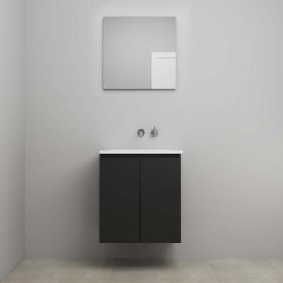 On-Line Badkamermeubelset - 60 cm - Voorgemonteerd - Greeploos 2 Deuren - Acryl Wastafel - zonder Kraangat - Spiegel - Mat Zwart