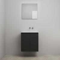 On-Line Badkamermeubelset - 60 cm - Voorgemonteerd - Greeploos 2 Deuren - Acryl Wastafel - zonder Kraangat - Spiegel - Mat Zwart - thumbnail