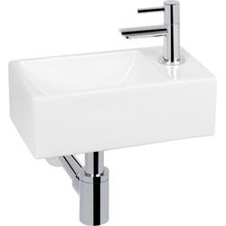 Saqu Combi-Pack S fonteinset met chromen kraan rechts glanzend wit keramiek